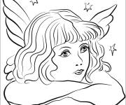 Coloriage Ange de Noel pensive