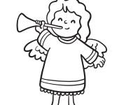 Coloriage Ange de No&euml;l portant une trompette