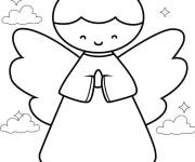 Coloriage Ange de Noel pour les tout petits dans les nuages