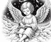 Coloriage Ange de Noel prends ses notes sur les nuages