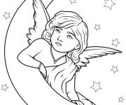 Coloriage Ange de noel reposant sur un croissant de lune