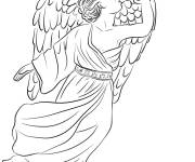 Coloriage Ange de noel soufflant de la trompette