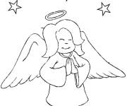 Coloriage Ange de Noel sous le ciel &eacute;toil&eacute;