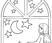 Coloriage Ange de Noel sur la fen&ecirc;tre