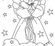 Coloriage et dessins gratuit Ange de noel sur une nuage entres &eacute;toile à imprimer