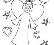Coloriage Ange de Noel surpris avec motifs de coeurs et &eacute;toiles