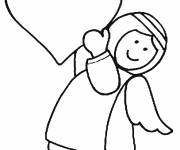 Coloriage et dessins gratuit Ange de Noel tenant un gros c&oelig;ur facile à imprimer