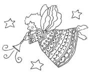 Coloriage Ange de Noel volant parmi les &eacute;toiles