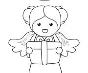 Coloriage Ange de No&euml;l vous apporte un cadeau