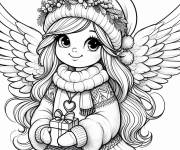 Coloriage Ange de Noel vous apporte un petit cadeau de la f&ecirc;te