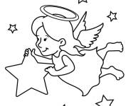 Coloriage Ange mignonne de noel collectionne les &eacute;toiles