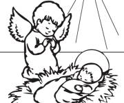 Coloriage Ange No&euml;l avec l'enfant J&eacute;sus