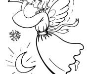 Coloriage et dessins gratuit Ange volant la nuit claire de Noel à imprimer