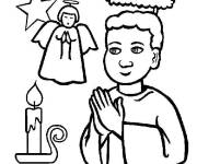 Coloriage Anges de Noel avec bougie et &eacute;toile