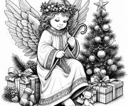 Coloriage B&eacute;b&eacute; ange de Noel avec des longues ailes