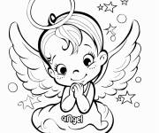 Coloriage B&eacute;b&eacute; ange de Noel avec &eacute;tiquette
