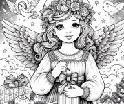 Coloriage Belle fille ange de Noel pr&eacute;pare les cadeaux pour les enfants