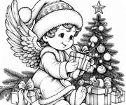 Coloriage Ce petit ange a bien pr&eacute;par&eacute; la d&eacute;coration de Noel