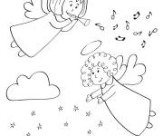 Coloriage Deux aimables Anges de Noel sont la pour c&eacute;l&eacute;brer la f&ecirc;te