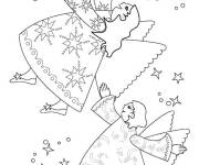 Coloriage Deux anges de No&euml;l collectionnant des &eacute;toiles