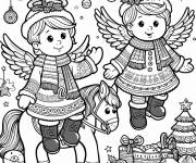 Coloriage Deux gar&ccedil;ons ange de noel sur cheval