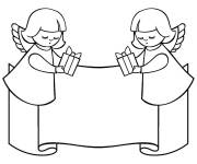 Coloriage Deux petites anges avec carte de vacances