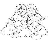 Coloriage Deux s&oelig;urs forme d'ange de noel