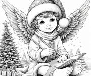 Coloriage Enfant ce1 ange de Noel avec un livre des chansons