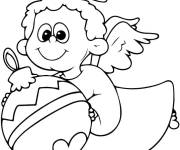 Coloriage Enfant comme ange de Noel avec une boule de sapin
