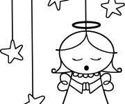 Coloriage Fille ange de Noel avec d&eacute;coration des &eacute;toiles
