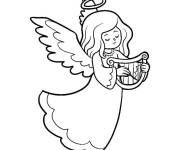 Coloriage Fille ange de noel avec instrument ang&eacute;lique