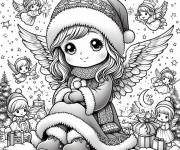 Coloriage Fille ange kawaii avec des ailes adorables de Noel