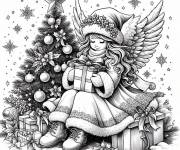 Coloriage Fille mignonne avec des ailes d'ange pendant les vacances de noel