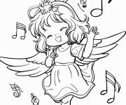 Coloriage Fillette ange de Noel qui aime chanter