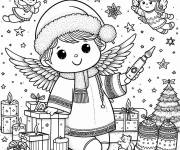 Coloriage Gar&ccedil;on ange de noel avec beaucoup de cadeaux