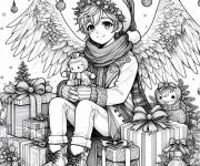 Coloriage Gar&ccedil;on ange de noel en style manga