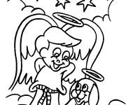 Coloriage Gar&ccedil;on et son chien comme ange de Noel