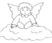 Coloriage Gar&ccedil;on mignon en forme d'ange de Noel sur une nuage