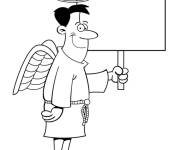 Coloriage Homme ange de noel avec une pancarte