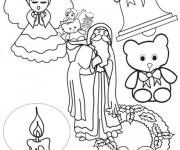 Coloriage Illustration d'anges noel avec des &eacute;l&eacute;ments des vacances