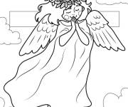 Coloriage Jeune ange de Noel &agrave; c&ocirc;t&eacute; de la croix de J&eacute;sus