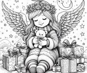 Coloriage Jolie ange de Noel en se reposant