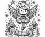 Coloriage Jolie fille ange de Noel cute