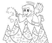 Coloriage L'ange de noel d&eacute;corant plusieurs sapins