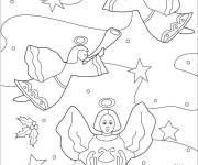 Coloriage La nuit de noel tous les anges en volant dans le ciel