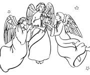 Coloriage Les anges de Noel descendent du ciel