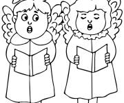 Coloriage Les enfants comme deux anges de No&euml;l