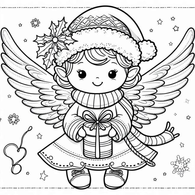 Coloriage Page de coloriage fille ange pour la fête de Noel