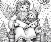 Coloriage P&egrave;re Noel en mode ange avec un petit enfant