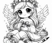 Coloriage Petit ange de noel charmante d&eacute;corant boule du sapin